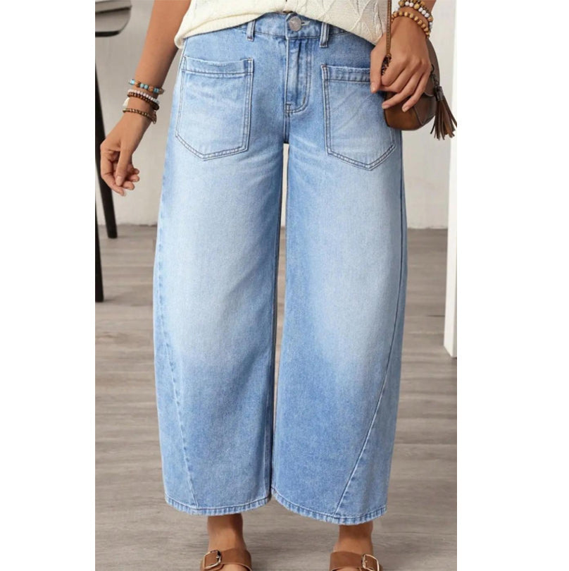 ⏰ Nur noch heute 50% Rabatt! 👖 Damen Wide-Leg Jeans mit aufgesetzten Taschen | Figur-schmeichelnd Premium Denim mit elastischem Stretch, bequemer Alltagsjeans für jeden Anlass ✨