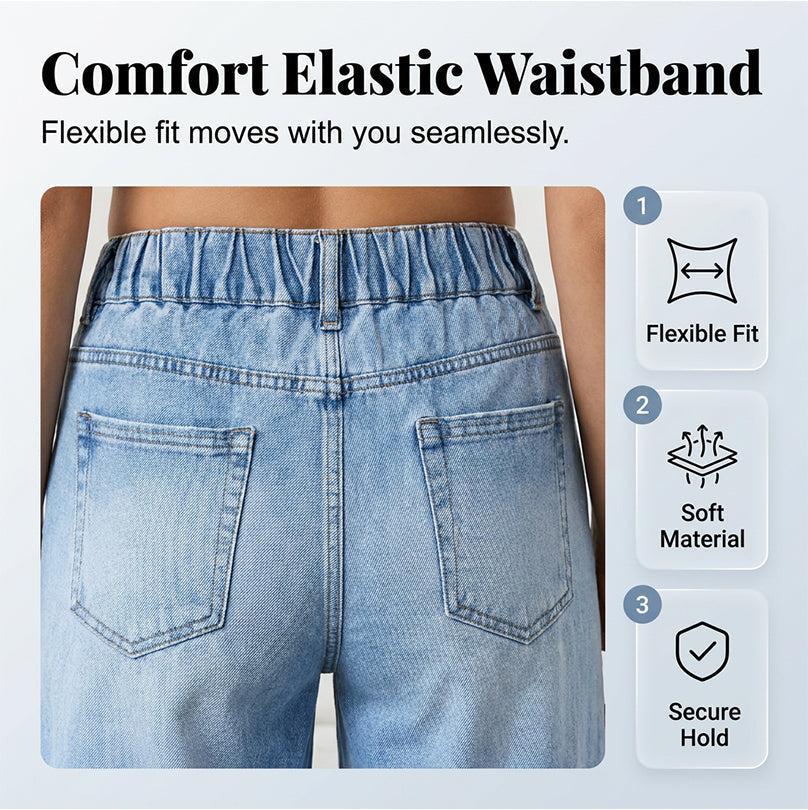 ⏰ Nur noch heute 50% Rabatt! 👖 Damen Wide-Leg Jeans mit aufgesetzten Taschen | Figur-schmeichelnd Premium Denim mit elastischem Stretch, bequemer Alltagsjeans für jeden Anlass ✨