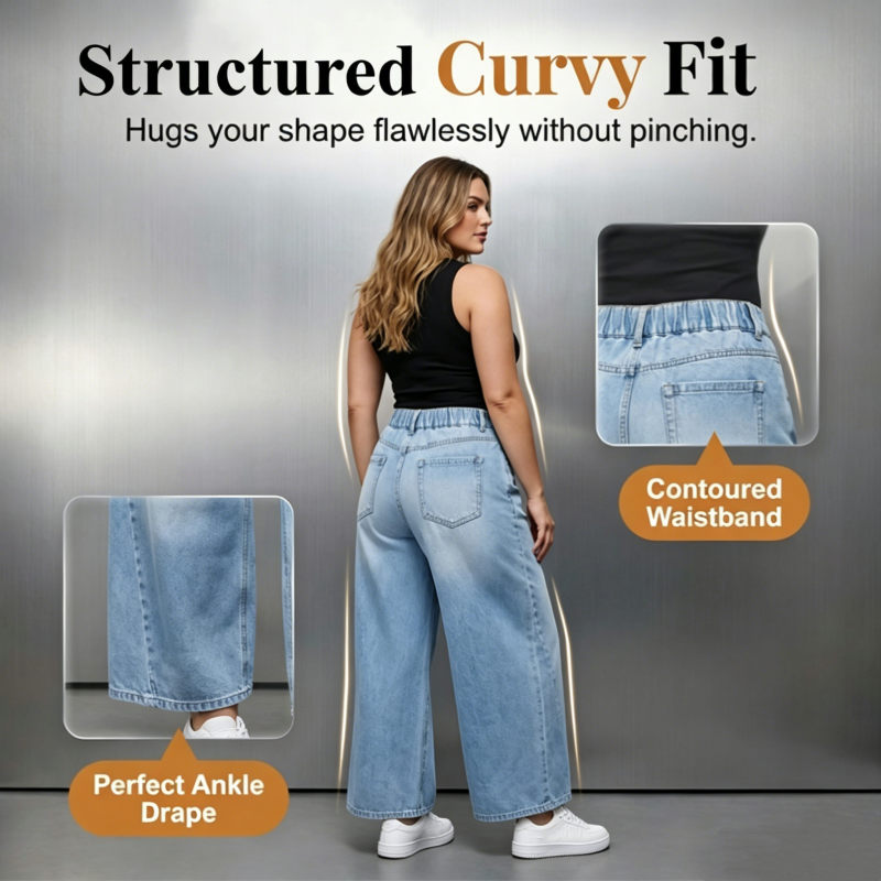 ⏰ Nur noch heute 50% Rabatt! 👖 Damen Wide-Leg Jeans mit aufgesetzten Taschen | Figur-schmeichelnd Premium Denim mit elastischem Stretch, bequemer Alltagsjeans für jeden Anlass ✨