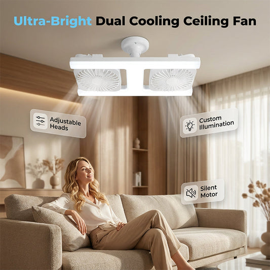 🌬️ 50 % RABATT FÜR BEGRENZTE ZEIT! 💡 Doppelkopf Deckenventilator mit LED Beleuchtung – Einstellbare Lüfterköpfe, leiser Motor & Fernbedienung für Wohn- und Schlafzimmer