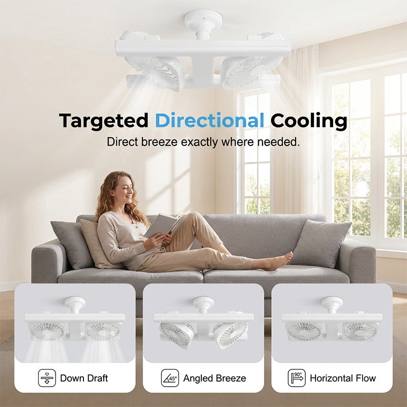🌬️ 50 % RABATT FÜR BEGRENZTE ZEIT! 💡 Doppelkopf Deckenventilator mit LED Beleuchtung – Einstellbare Lüfterköpfe, leiser Motor & Fernbedienung für Wohn- und Schlafzimmer