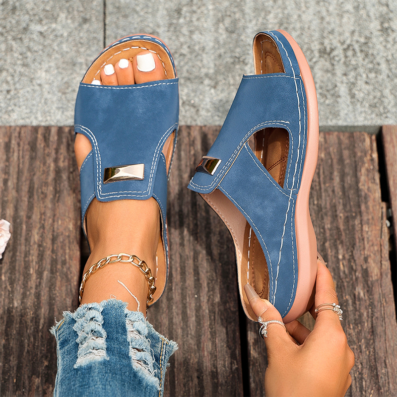 ⏰ Nur noch heute 50% Rabatt! 👡 Damen Zehenfreie Keilsandalen mit leichtem EVA-Sohle & dekorativem Metallverschluss | Bequeme Sommersandalen für Strand, Stadtbummel & Alltag ☀️
