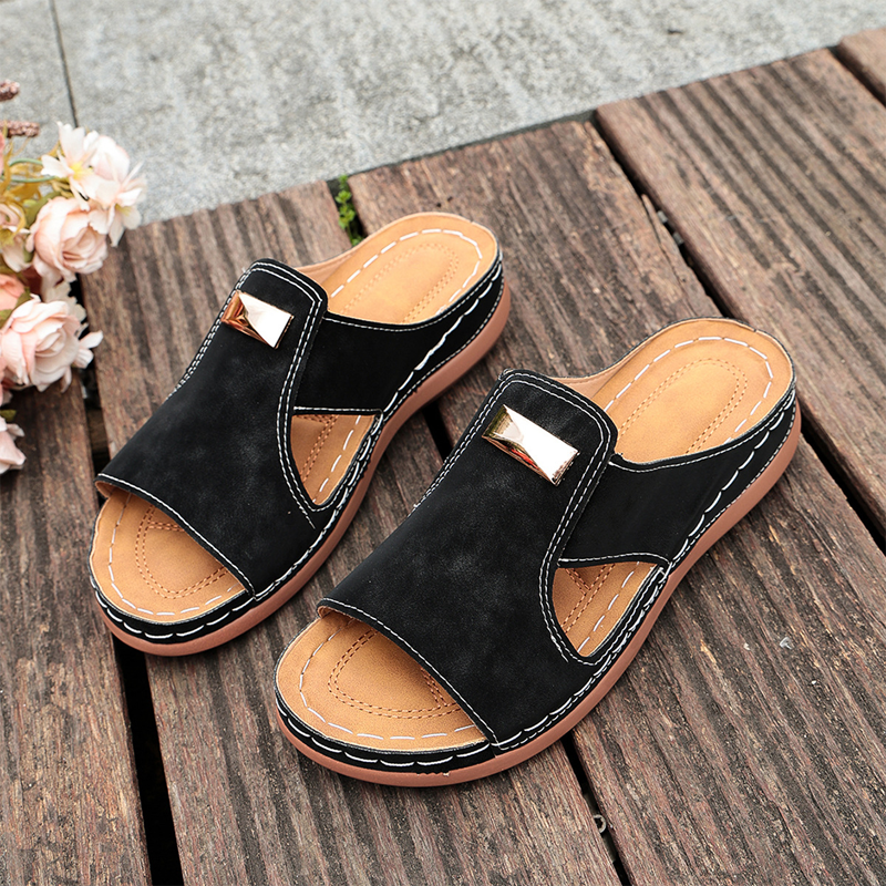 ⏰ Nur noch heute 50% Rabatt! 👡 Damen Zehenfreie Keilsandalen mit leichtem EVA-Sohle & dekorativem Metallverschluss | Bequeme Sommersandalen für Strand, Stadtbummel & Alltag ☀️