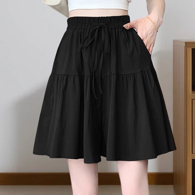 ⏰ Nur noch heute 50% Rabatt! 🖤 Damen Culotte Shorts mit elastischem Taillenbund & Zugband, luftiger leichter Stoff, gestufter Volantschnitt für Alltag, Café und warme Sommertage ✨