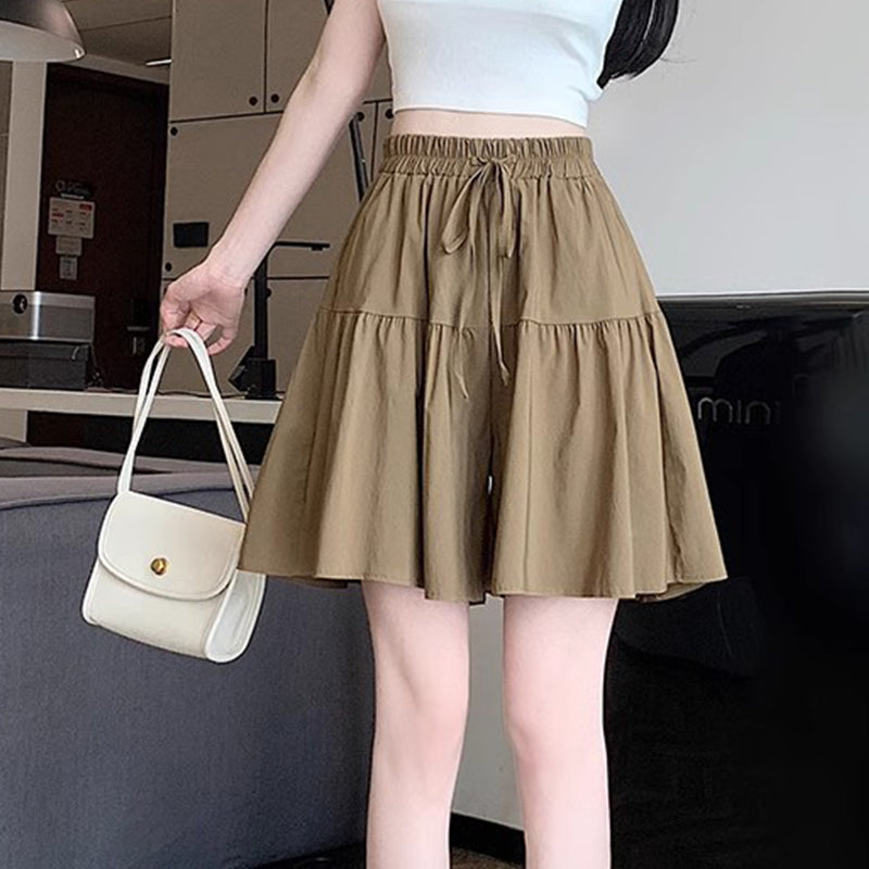 ⏰ Nur noch heute 50% Rabatt! 🖤 Damen Culotte Shorts mit elastischem Taillenbund & Zugband, luftiger leichter Stoff, gestufter Volantschnitt für Alltag, Café und warme Sommertage ✨