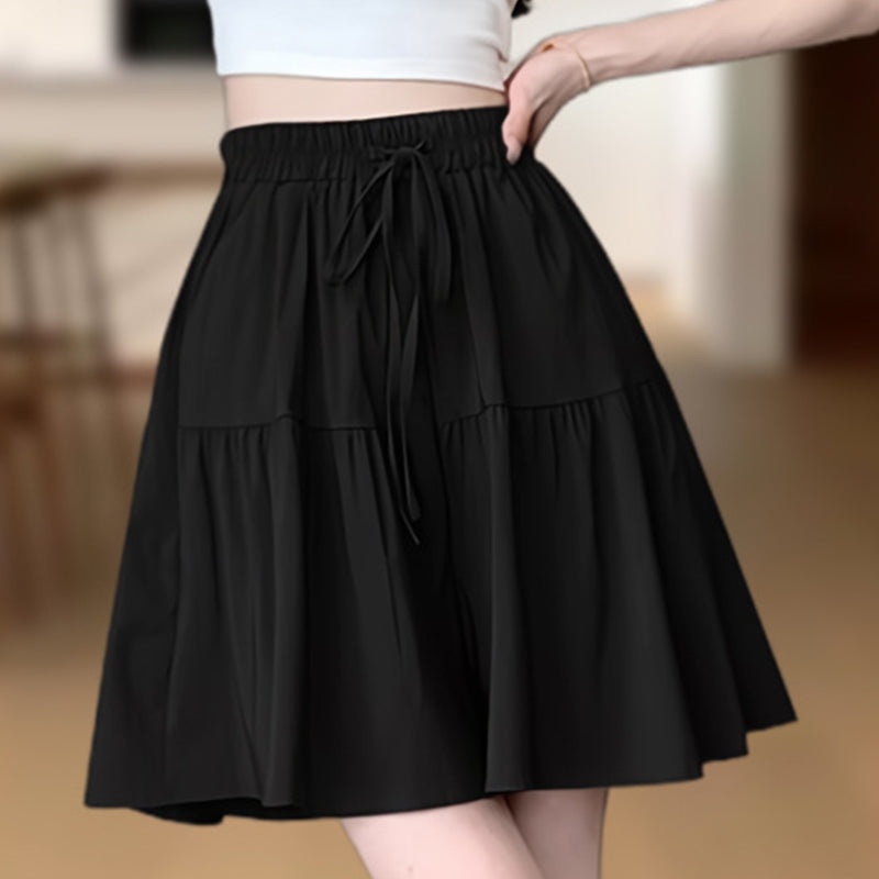 ⏰ Nur noch heute 50% Rabatt! 🖤 Damen Culotte Shorts mit elastischem Taillenbund & Zugband, luftiger leichter Stoff, gestufter Volantschnitt für Alltag, Café und warme Sommertage ✨
