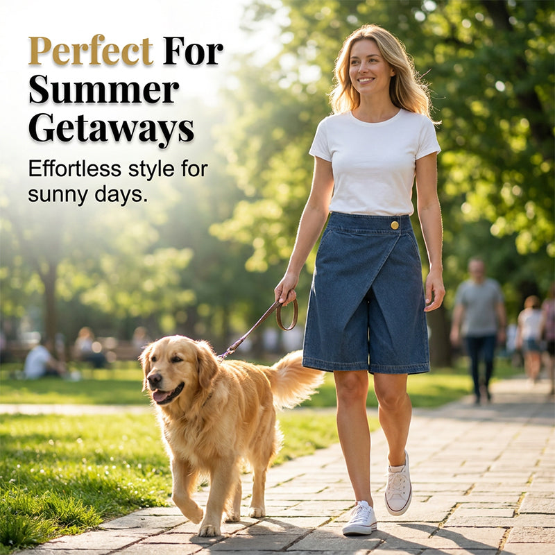 ⏰ Nur noch heute 50% Rabatt! 🎉 Modische asymmetrische Damen Shorts aus Jeans-Stoff | Wickel-Front Design, elastischer Komfortstoff mit praktischen Seitentaschen für Stadt & Sommerausflüge ✨