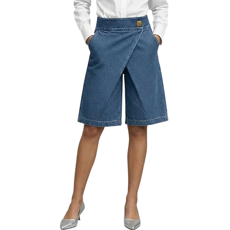 ⏰ Nur noch heute 50% Rabatt! 🎉 Modische asymmetrische Damen Shorts aus Jeans-Stoff | Wickel-Front Design, elastischer Komfortstoff mit praktischen Seitentaschen für Stadt & Sommerausflüge ✨