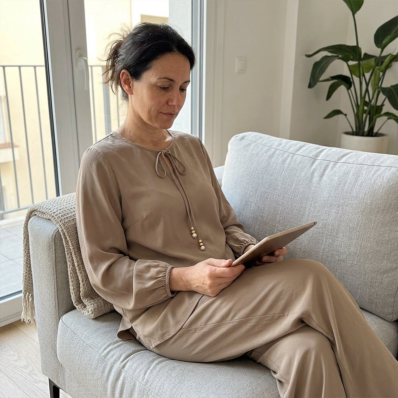 ⏰ Nur noch heute 50% Rabatt! 👗 Elegantes 2-teiliges Damen Outfit mit Langarm-Bluse & Wide-Leg Hose, fließender Stoff & moderner Schnitt – vielseitig kombinierbar für Büro, Abendtreffen und Alltag ✨