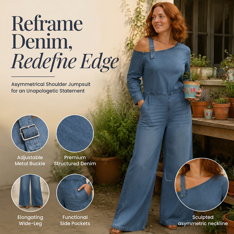 Damen asymmetrischer schulterfreier Jeans-Jumpsuit