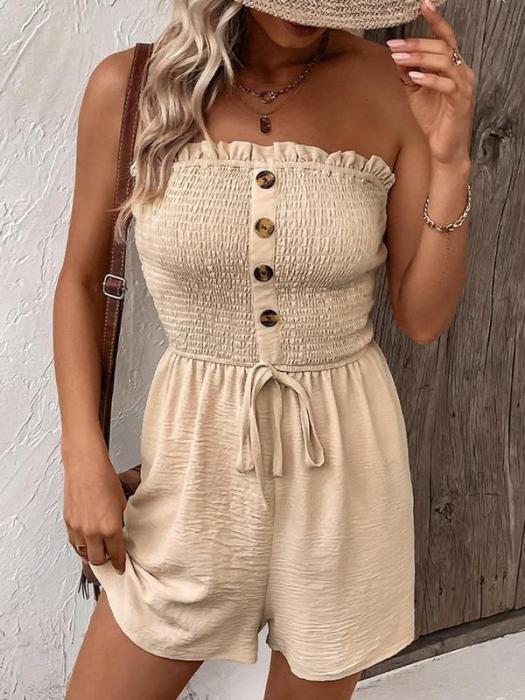 ⏰ Nur noch heute 50% Rabatt! 👗 Damen trägerloser Jumpsuit mit Rüschen-Bandeau, geraffter Oberteil & Taillenkordel, lockere Shorts-Beine – 7 Farben zur Auswahl für Sommer & Urlaub ✨