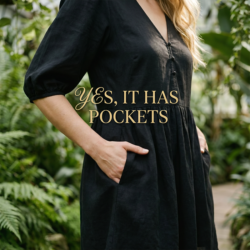 ⏰ Nur noch heute 50% Rabatt! 🖤 Damen locker fallendes Freizeitkleid mit V-Ausschnitt & Puff-Kurzärmeln, luftiger Stoff für entspannte Sommertage, Alltag & Urlaub ✨