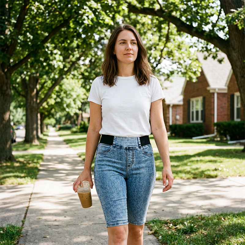 ⏰ Nur noch heute 50% Rabatt! 📦 Täglicher Versand! 👖 Damen High-Waist Denim Capri-Hose mit elastischem Taillenbund & Bauch-Kontrolle, figurformende kurze Jeans für Sommer & Alltag ✨