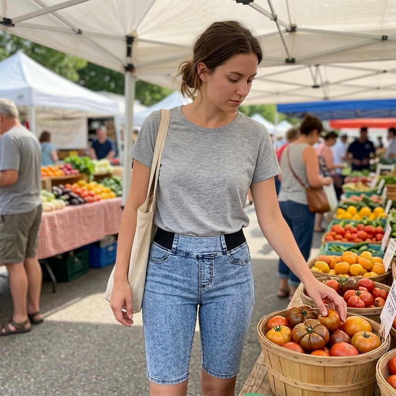⏰ Nur noch heute 50% Rabatt! 📦 Täglicher Versand! 👖 Damen High-Waist Denim Capri-Hose mit elastischem Taillenbund & Bauch-Kontrolle, figurformende kurze Jeans für Sommer & Alltag ✨