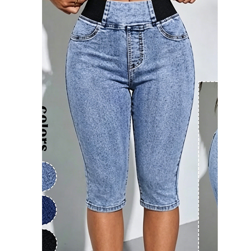 ⏰ Nur noch heute 50% Rabatt! 📦 Täglicher Versand! 👖 Damen High-Waist Denim Capri-Hose mit elastischem Taillenbund & Bauch-Kontrolle, figurformende kurze Jeans für Sommer & Alltag ✨