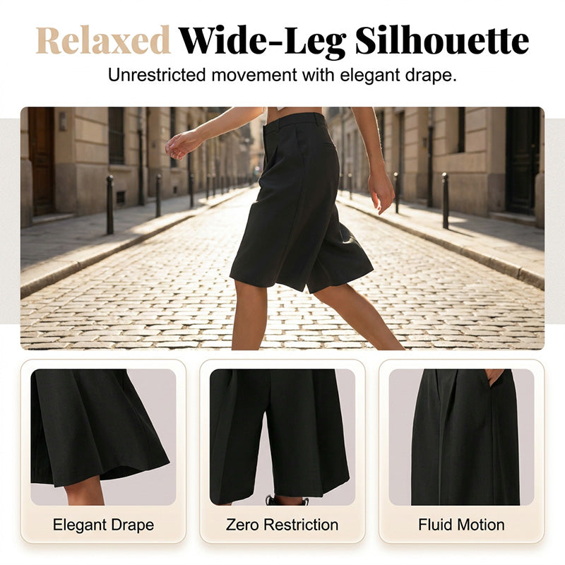 ⏰ Nur noch heute 50% Rabatt! 🩳 Modische taillierte Damen Bermuda-Shorts mit strukturierten Falten, locker fallender Wide-Leg Schnitt aus Premium-Stoff für Büro & Alltag ✨