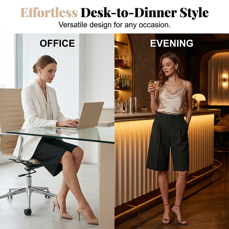 ⏰ Nur noch heute 50% Rabatt! 🩳 Modische taillierte Damen Bermuda-Shorts mit strukturierten Falten, locker fallender Wide-Leg Schnitt aus Premium-Stoff für Büro & Alltag ✨