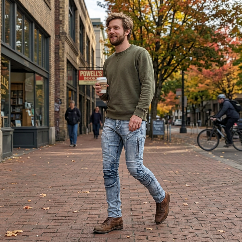 ✈️Versandkostenfrei⏰ Nur noch heute 50% Rabatt! 👖 Reißfeste Herren Motorradjeans mit strukturiertem Panel-Design, elastischer Slim Fit Schnitt, Reißverschlusstaschen, strapazierfähiges Denim für Motorradfahren, Freizeit & Streetstyle ✨
