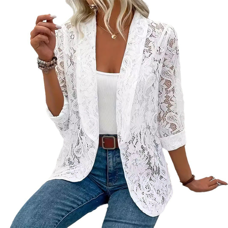 👚 50% Rabatt: Lässiger Spitzenblazer mit Blumenmuster | Leicht & atmungsaktiv für Sommer & Büro ✨