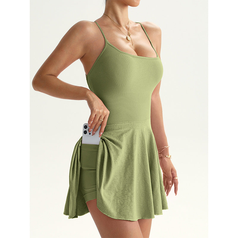 ⏰ Nur noch heute 50% Rabatt! 🎾 Damen Sportkleid mit gekreuztem Rückenband, integrierte Shorts mit Handytasche, elastischer Funktionsstoff für Tennis, Fitness, Joggen & Alltag ✨