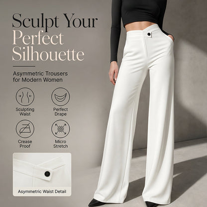 ⏰ Nur noch heute 50% Rabatt! 🤍 Damen High-Waist Weithose mit asymmetrischem Taillendetail, Mikro-Stretch Stoff, knitterfrei & figurformend für Büro, Alltag und elegante Anlässe ✨