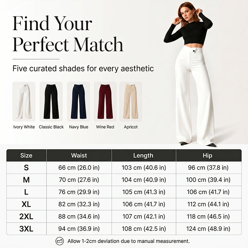 ⏰ Nur noch heute 50% Rabatt! 🤍 Damen High-Waist Weithose mit asymmetrischem Taillendetail, Mikro-Stretch Stoff, knitterfrei & figurformend für Büro, Alltag und elegante Anlässe ✨