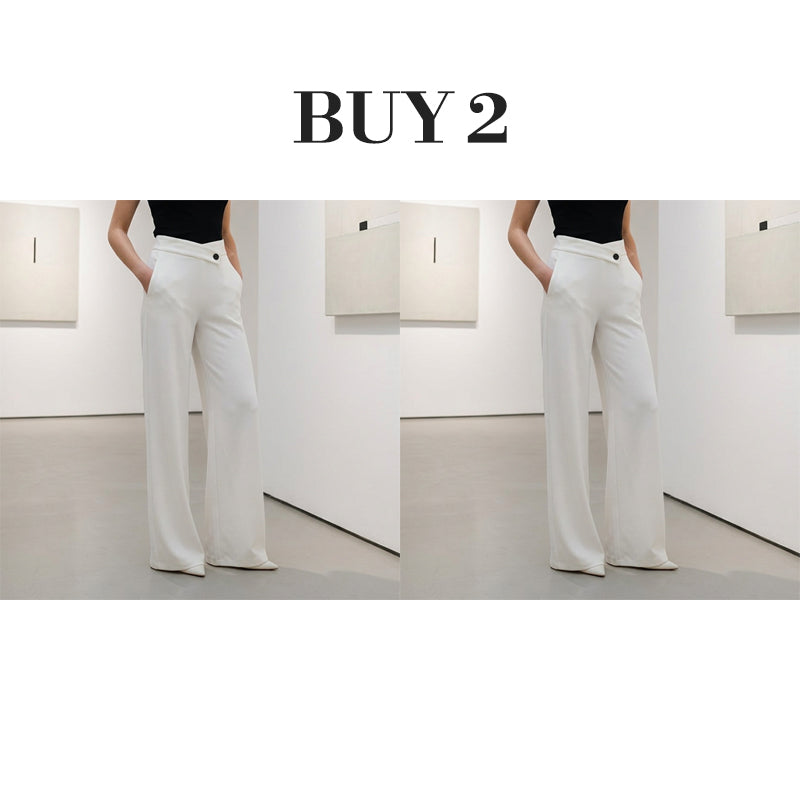⏰ Nur noch heute 50% Rabatt! 🤍 Damen High-Waist Weithose mit asymmetrischem Taillendetail, Mikro-Stretch Stoff, knitterfrei & figurformend für Büro, Alltag und elegante Anlässe ✨