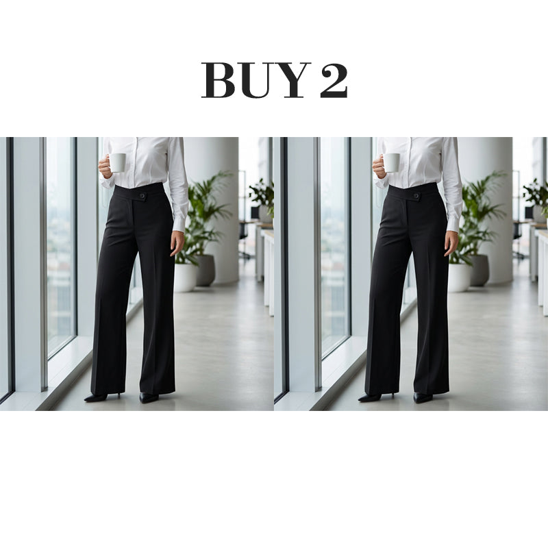 ⏰ Nur noch heute 50% Rabatt! 🤍 Damen High-Waist Weithose mit asymmetrischem Taillendetail, Mikro-Stretch Stoff, knitterfrei & figurformend für Büro, Alltag und elegante Anlässe ✨