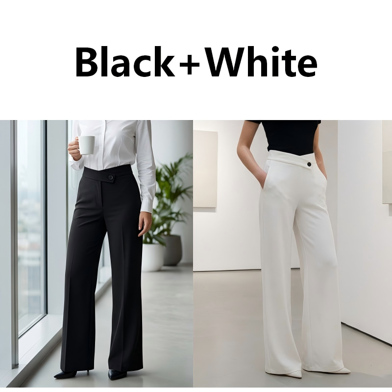 ⏰ Nur noch heute 50% Rabatt! 🤍 Damen High-Waist Weithose mit asymmetrischem Taillendetail, Mikro-Stretch Stoff, knitterfrei & figurformend für Büro, Alltag und elegante Anlässe ✨