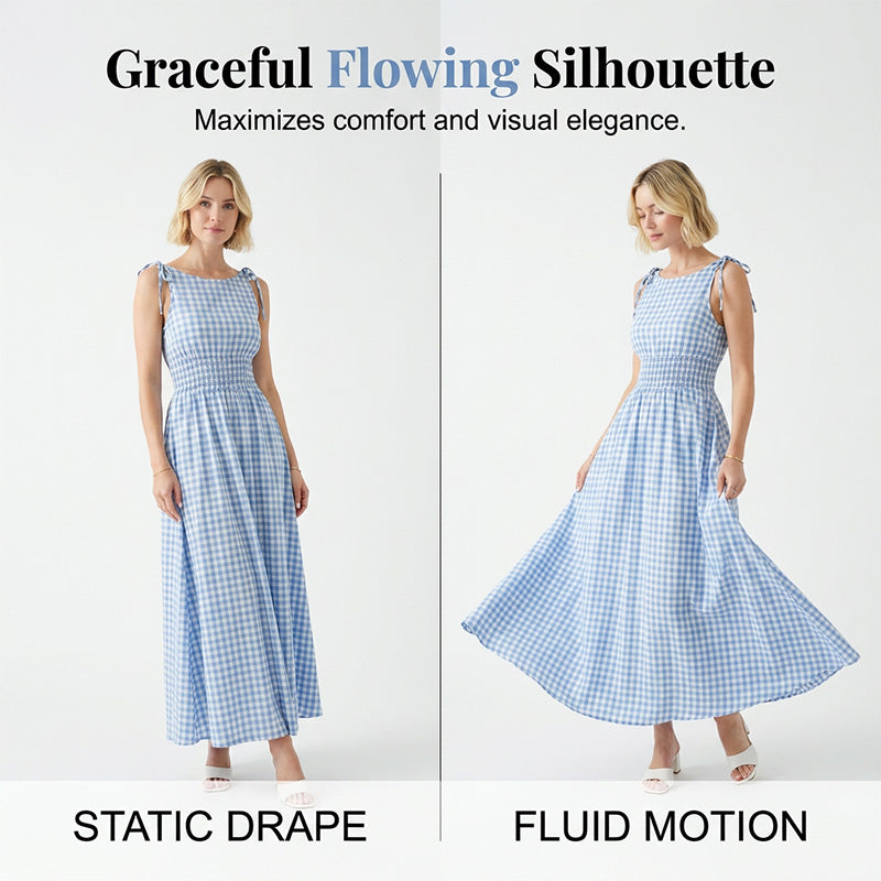 🔥 Letzter Tag! 50% Rabatt Damen Retro Vichy-Kleid mit bindbaren Trägern 🧺 Atmungsaktives Midikleid mit Smock-Taille für Sommer & Picknick