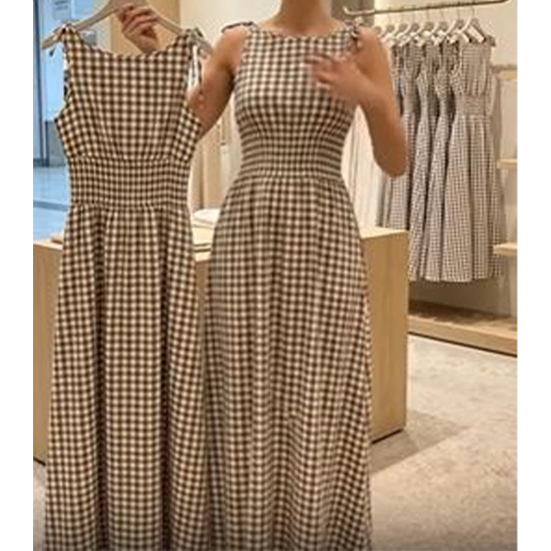 🔥 Letzter Tag! 50% Rabatt Damen Retro Vichy-Kleid mit bindbaren Trägern 🧺 Atmungsaktives Midikleid mit Smock-Taille für Sommer & Picknick