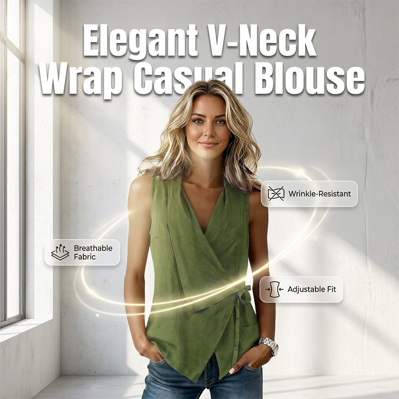 🔥 Letzter Tag! 50% Rabatt Damen Rückenfreies Ärmelloses Hemd 🌸 Eleganter V-Ausschnitt Wrap-Bluse – Figurbetont & Luftdurchlässig