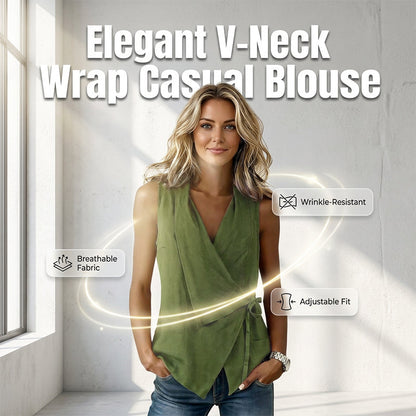 🔥 Letzter Tag! 50% Rabatt Damen Rückenfreies Ärmelloses Hemd 🌸 Eleganter V-Ausschnitt Wrap-Bluse – Figurbetont & Luftdurchlässig