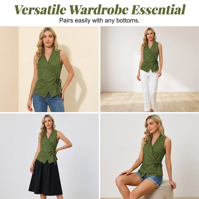 🔥 Letzter Tag! 50% Rabatt Damen Rückenfreies Ärmelloses Hemd 🌸 Eleganter V-Ausschnitt Wrap-Bluse – Figurbetont & Luftdurchlässig