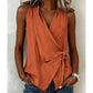 🔥 Letzter Tag! 50% Rabatt Damen Rückenfreies Ärmelloses Hemd 🌸 Eleganter V-Ausschnitt Wrap-Bluse – Figurbetont & Luftdurchlässig