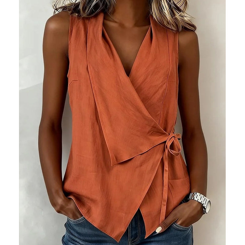 🔥 Letzter Tag! 50% Rabatt Damen Rückenfreies Ärmelloses Hemd 🌸 Eleganter V-Ausschnitt Wrap-Bluse – Figurbetont & Luftdurchlässig
