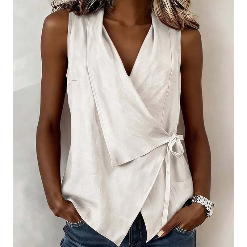 🔥 Letzter Tag! 50% Rabatt Damen Rückenfreies Ärmelloses Hemd 🌸 Eleganter V-Ausschnitt Wrap-Bluse – Figurbetont & Luftdurchlässig
