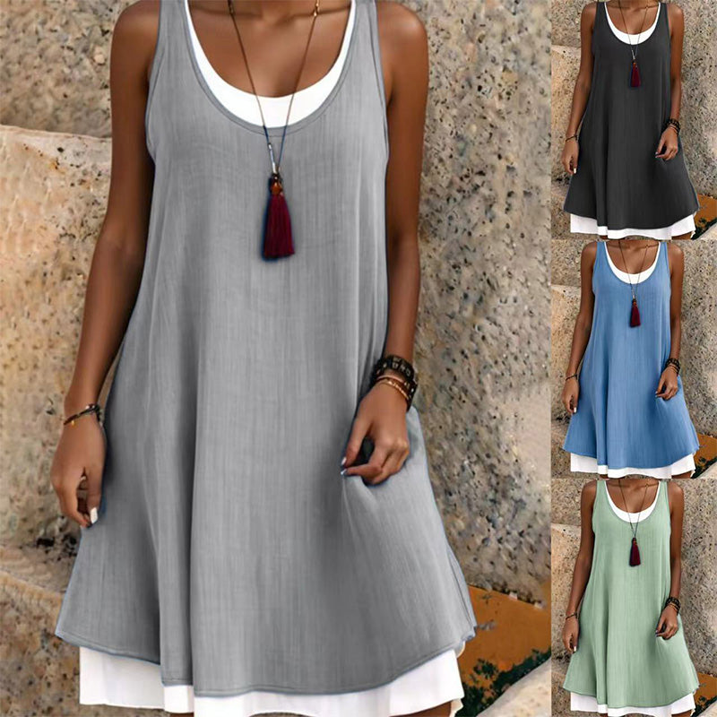 🔥 Letzter Tag! 50% Rabatt Damen Trägerkleid im Layering-Design 🤍 Lockeres ärmelloses zweilagiges Freizeitkleid für den Sommer