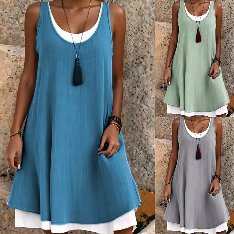 🔥 Letzter Tag! 50% Rabatt Damen Trägerkleid im Layering-Design 🤍 Lockeres ärmelloses zweilagiges Freizeitkleid für den Sommer