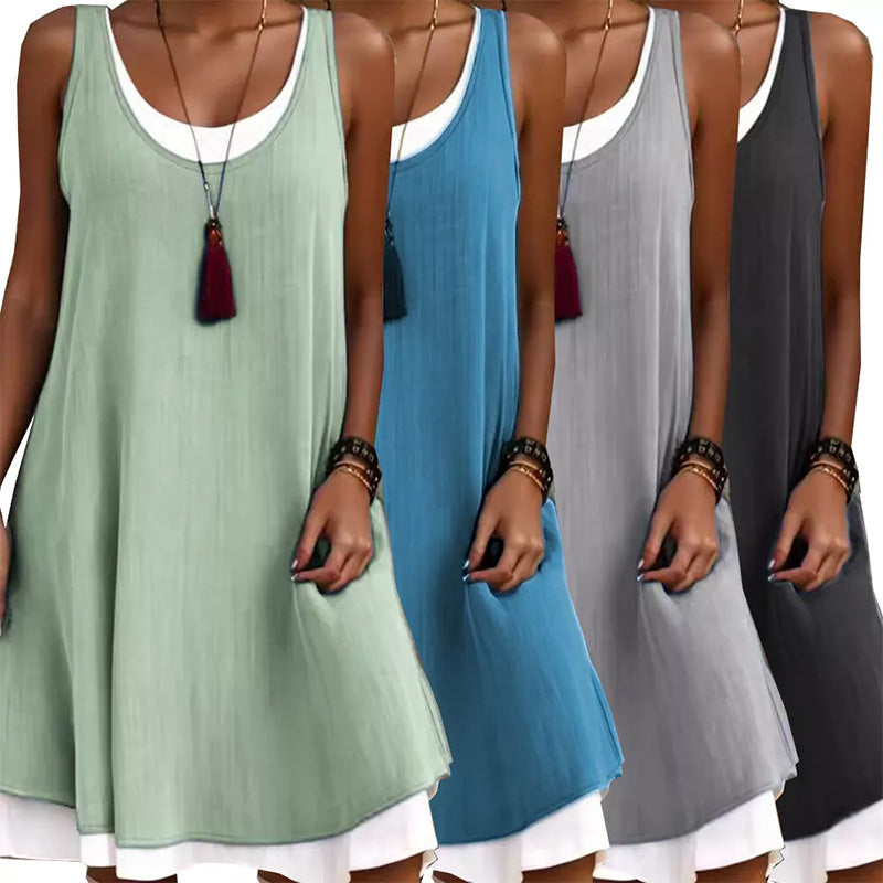 🔥 Letzter Tag! 50% Rabatt Damen Trägerkleid im Layering-Design 🤍 Lockeres ärmelloses zweilagiges Freizeitkleid für den Sommer