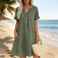 🔥 Letzter Tag! 50% Rabatt Damen Tunika-Kleid mit V-Ausschnitt & Taschen 🌊 Lässiges Kleid in Leinenoptik für Sommer, Strand & Alltag