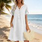 🔥 Letzter Tag! 50% Rabatt Damen Tunika-Kleid mit V-Ausschnitt & Taschen 🌊 Lässiges Kleid in Leinenoptik für Sommer, Strand & Alltag