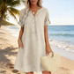 🔥 Letzter Tag! 50% Rabatt Damen Tunika-Kleid mit V-Ausschnitt & Taschen 🌊 Lässiges Kleid in Leinenoptik für Sommer, Strand & Alltag