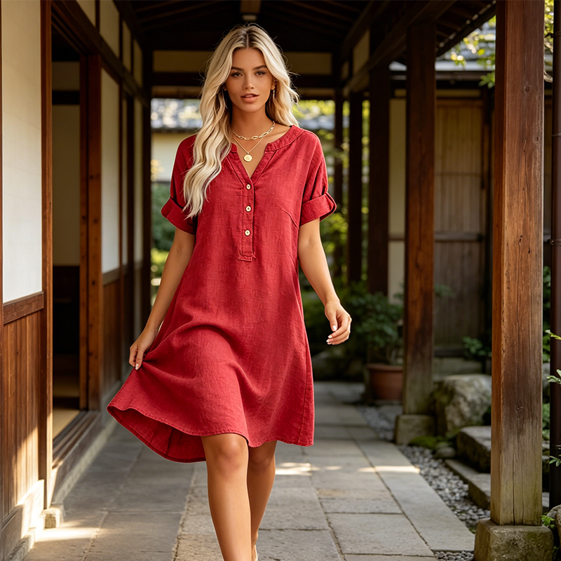 🔥50% Rabatt für begrenzte Zeit👗Lässiges Tunika-Kleid für Damen mit V-Ausschnitt und Taschen
