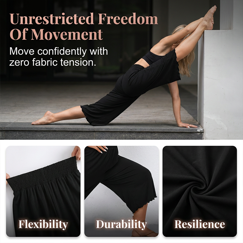 🔥 Letzter Tag! 50% Rabatt Damen Ultra-Stretch Cropped-Hose mit Rüschen 🖤 Weite bequeme 7/8-Hose für Freizeit & Zuhause