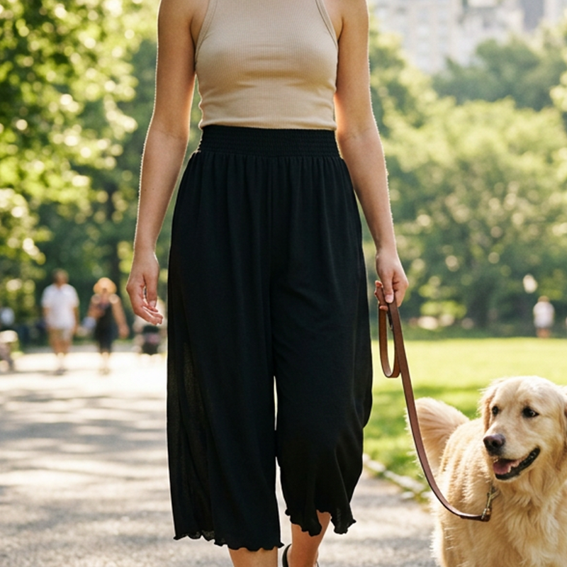 🔥 Letzter Tag! 50% Rabatt Damen Ultra-Stretch Cropped-Hose mit Rüschen 🖤 Weite bequeme 7/8-Hose für Freizeit & Zuhause