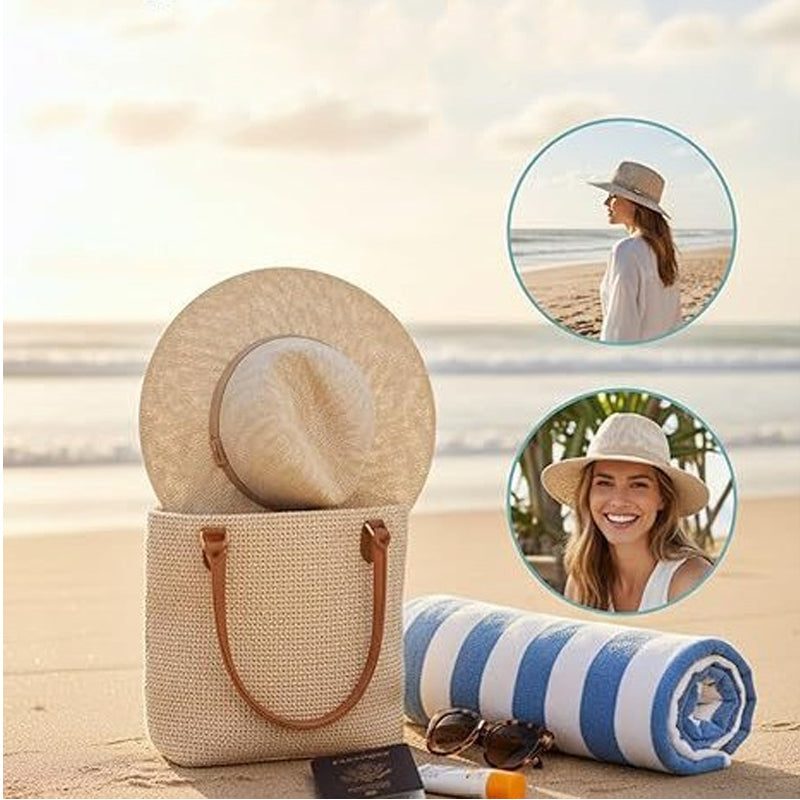 🔥 Letzter Tag! 50% Rabatt Damen Faltbarer Strick-Fedora Sonnenhut ✨ Eleganter UV-Schutz-Hut für Urlaub, Stadt & Alltag