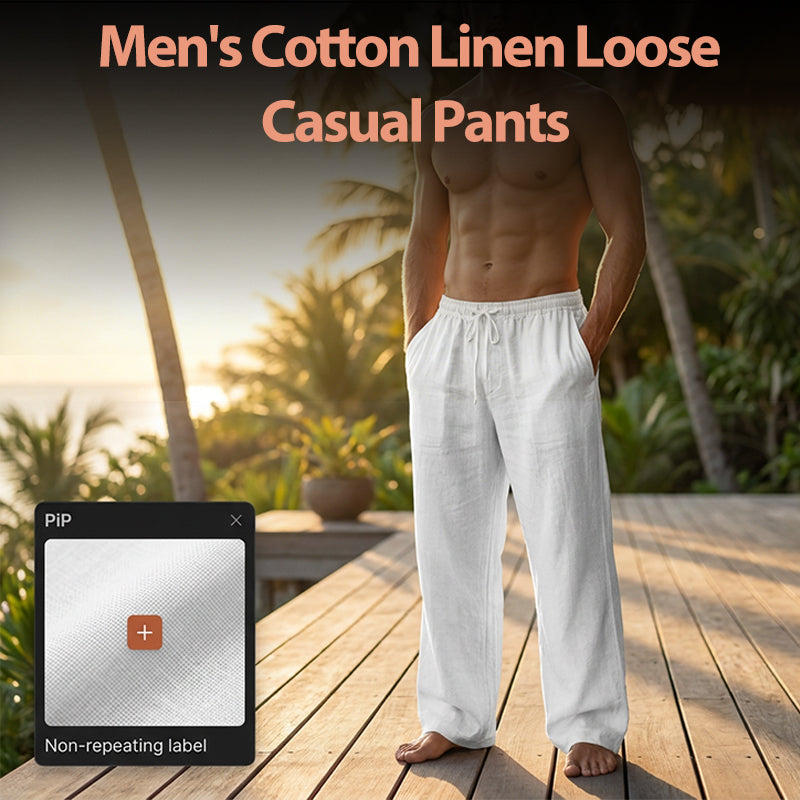 🔥 Letzter Tag! 50% Rabatt Herren Baumwoll-Leinen Freizeithose 🤍 Lockerer Schnitt mit elastischem Bund für Sommer, Urlaub & Alltag