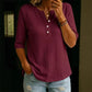 🔥 Letzter Tag! 50% Rabatt Damen Waffelstrick Henley Top 💮 Atmungsaktives 3/4-Ärmel Shirt für Freizeit & Alltag