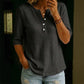 🔥 Letzter Tag! 50% Rabatt Damen Waffelstrick Henley Top 💮 Atmungsaktives 3/4-Ärmel Shirt für Freizeit & Alltag